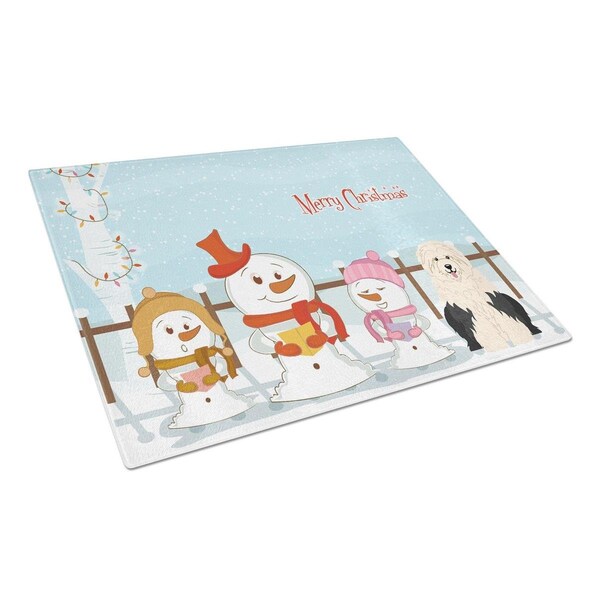 Carolines Treasures Merry Christmas Carolers Old English Sheepdog Glass Cutting Board, Large - BB2427LCB