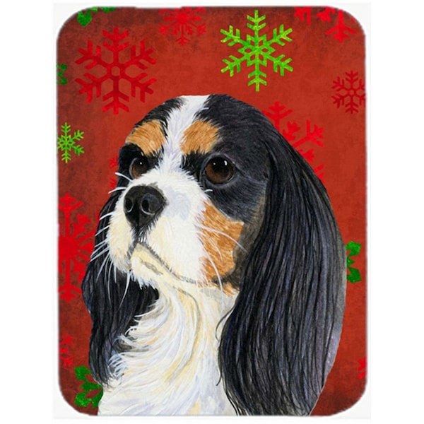 Carolines Treasures Cavalier Spaniel Red And Green Snowflakes Christmas Glass Cutting Board- Large - LH9324LCB