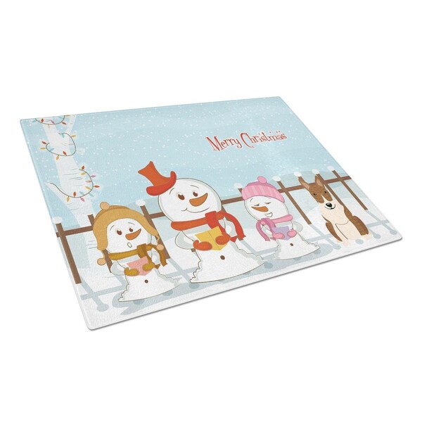 Carolines Treasures Merry Christmas Carolers Bull Terrier Brindle Glass Cutting Board, Large - BB2468LCB