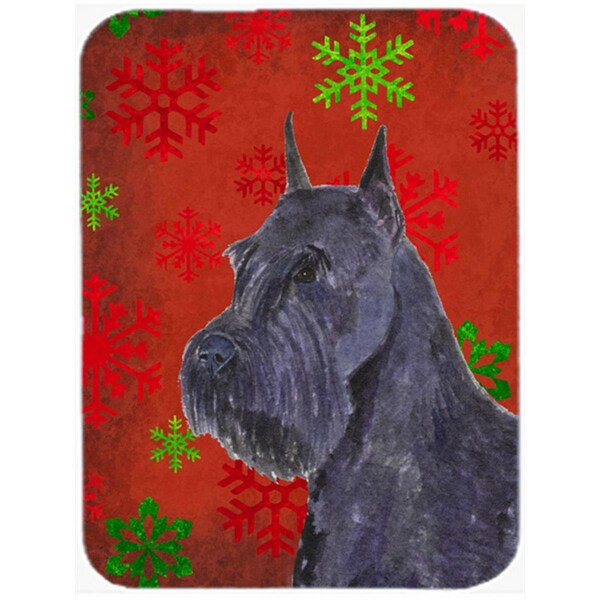 Carolines Treasures Schnauzer Red and Green Snowflakes Holiday Christmas Glass Cutting Board - Large- 15 H x 12 L in. - SS4730LCB