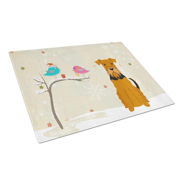 Carolines Treasures Christmas Presents Between Friends Airedale Glass Cutting Board, Large - BB2513LCB