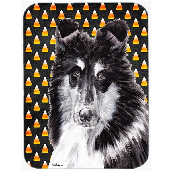 Carolines Treasures Black And White Collie Candy Corn Halloween Glass Cutting Board - Large - SC9654LCB