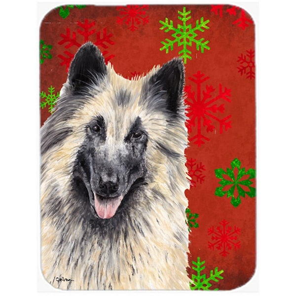 Carolines Treasures Belgian Tervuren Red And Green Snowflakes Christmas Glass Cutting Board - Large - SC9432LCB