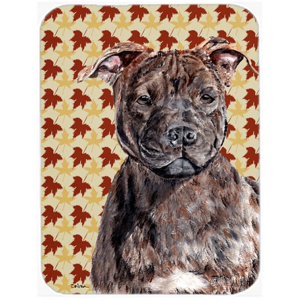 Carolines Treasures Staffordshire Bull Terrier Staffie Fall Leaves Glass Cutting Board - Large - SC9681LCB