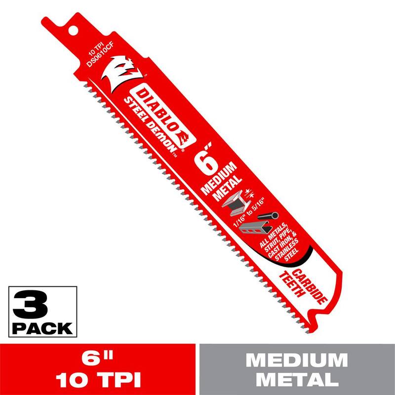 DIABLO 6 pulgadas 10 TPI Steel Demon Cuchillas de sierra de vaivén con dientes de carburo para metal mediano - DS0610CF3