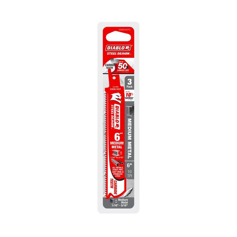 DIABLO 6 pulgadas 10 TPI Steel Demon Cuchillas de sierra de vaivén con dientes de carburo para metal mediano - DS0610CF3