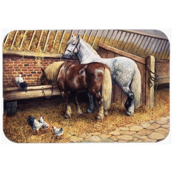 Carolines Treasures Carolines Treasures BDBA0135LCB Horses Eating with the Chickens Glass Large Cutting Board - BDBA0135LCB