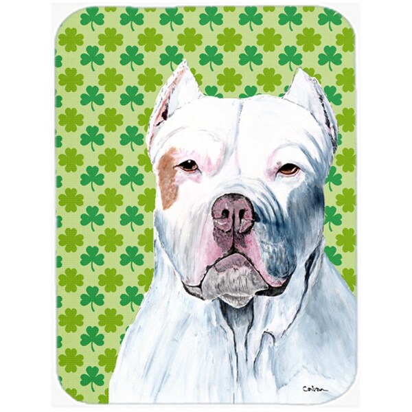 Carolines Treasures 12 x 15 in. Pit Bull St. Patricks Day Shamrock Portrait Glass Cutting Board- Large - SC9301LCB