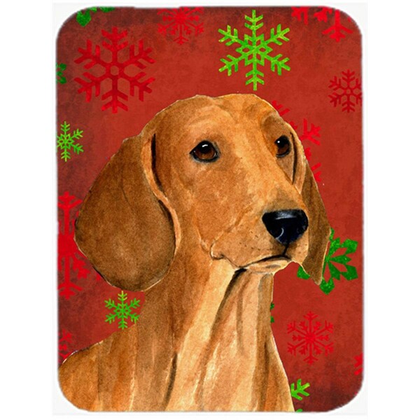 Carolines Treasures Dachshund Red and Green Snowflakes Holiday Christmas- Glass Cutting Board - Large - SS4694LCB