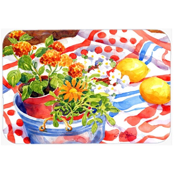 Carolines Treasures 6058LCB 15 x 12 in. Flowers with a side of lemons Glass Cutting Board, Large - 6058LCB