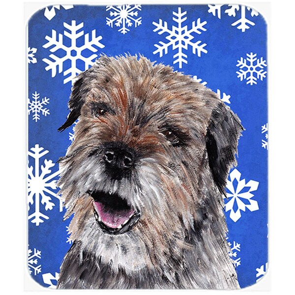Carolines Treasures 15 x 12 in. Border Terrier Blue Snowflake Winter Glass Cutting Board- Large - SC9599LCB