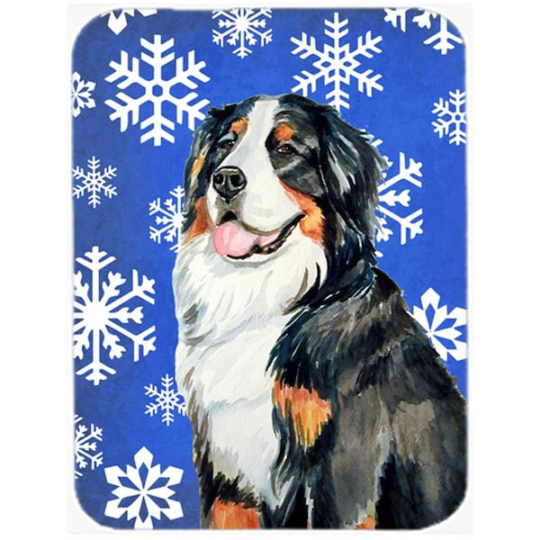Carolines Treasures 15 x 12 in. Bernese Mountain Dog Winter Snowflakes Holiday Glass Cutting Board - Large - LH9289LCB