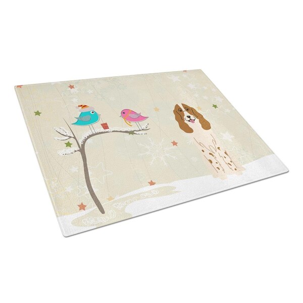 Carolines Treasures Christmas Presents Between Friends Russian Spaniel Glass Cutting Board, Large - BB2503LCB