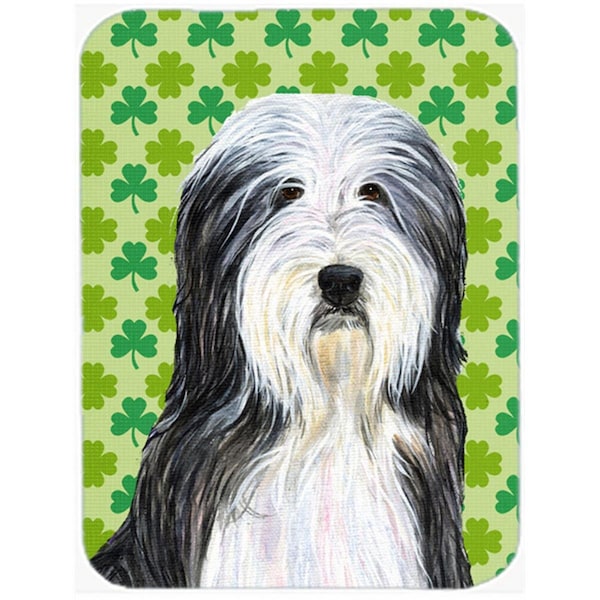 Carolines Treasures Bearded Collie St. Patricks Day Shamrock Portrait Glass Cutting Board- Large - SS4428LCB