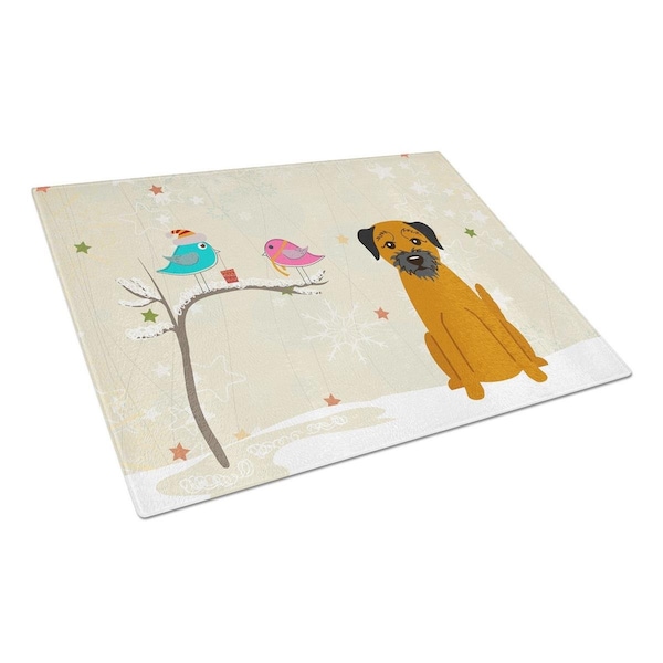 Carolines Treasures Christmas Presents Between Friends Border Terrier Glass Cutting Board, Large - BB2511LCB
