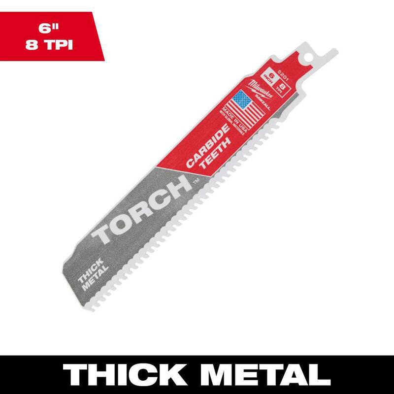 Milwaukee 6 pulgadas 8 TPI Hoja de sierra reciproca con dientes de carburo para corte de metal SAWZALL (paquete de 1) - 48-00-5201