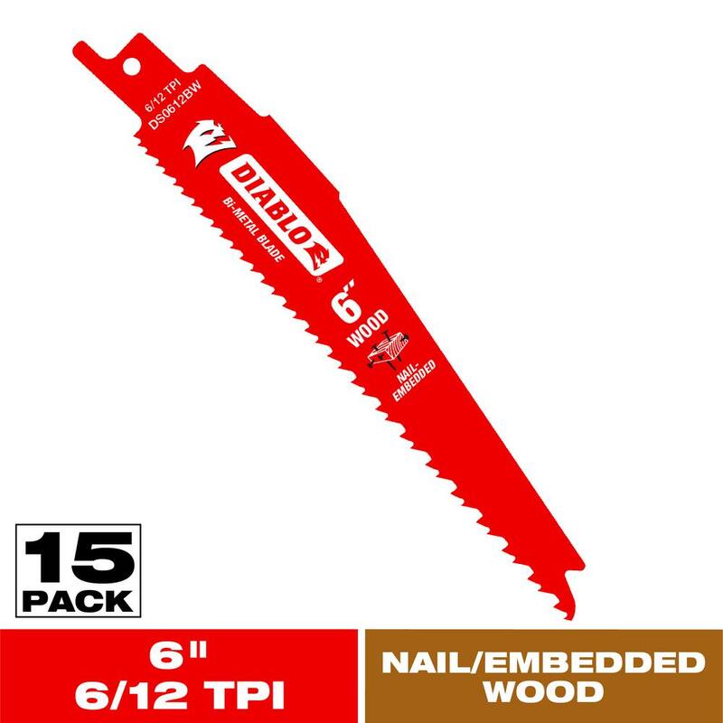 DIABLO 6 pulgadas, 6/12 TPI, hojas de sierra reciproca bimetálicas para madera con clavos incrustados - DS0612BW15