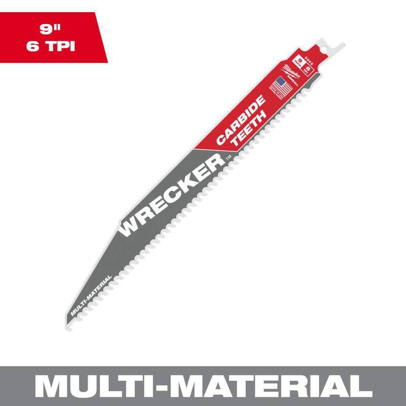 Milwaukee 9 pulgadas 6 TPI WRECKER Dientes de carburo de hoja de sierra SAWZALL para corte de varios materiales (paquete de 1) - 48-00-5242
