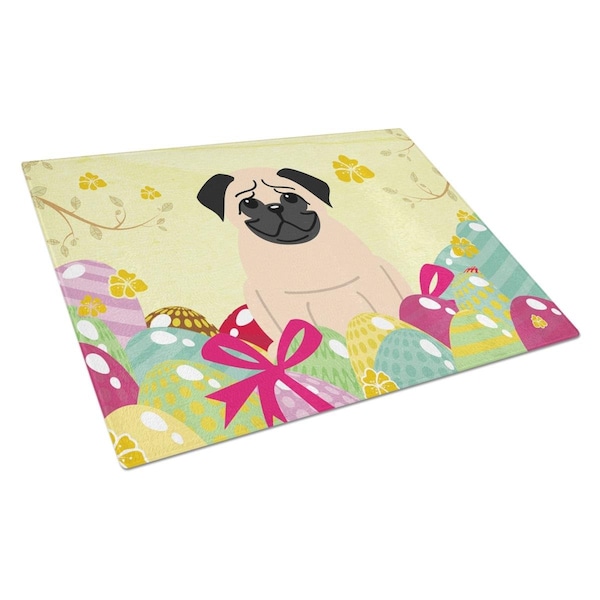 Carolines Treasures Easter Eggs Pug Fawn Glass Cutting Board Large - BB6008LCB