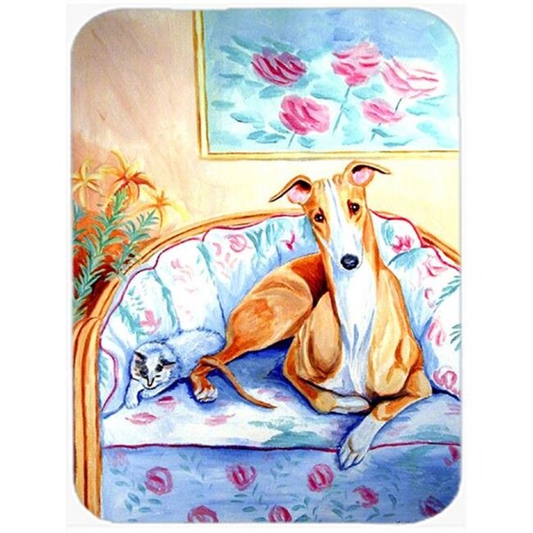 Carolines Treasures Carolines Treasures 7081LCB Whippet waiting on Mom Glass Cutting Board - Large - 7081LCB