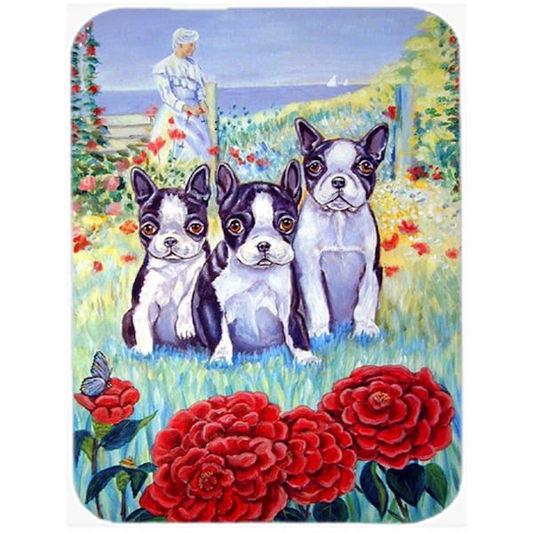 Carolines Treasures Boston Terrier Three in a Row Glass Cutting Board - Large- 15 x 12 in. - 7005LCB