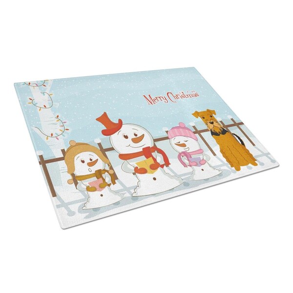 Carolines Treasures Merry Christmas Carolers Airedale Glass Cutting Board, Large - BB2372LCB