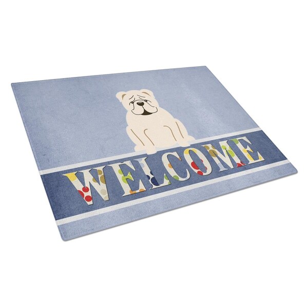 Carolines Treasures English Bulldog White Welcome Glass Cutting Board Large - BB5704LCB