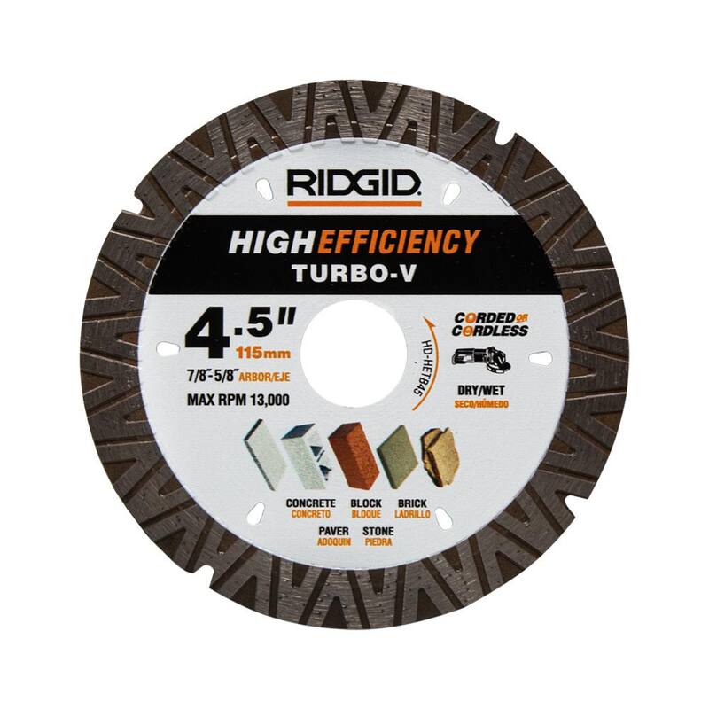 RIDGID TURBO-V 4.5 in. Disco de Diamante con Borde Turbo para Corte de Alta Eficiencia en Albañilería - HD-HETB45