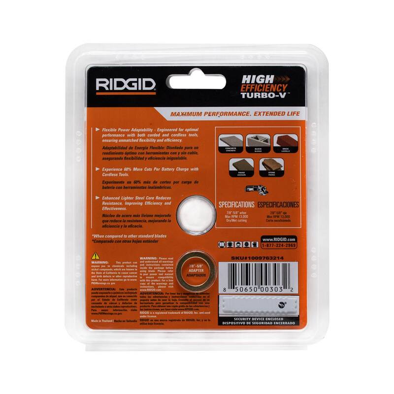 RIDGID TURBO-V 4.5 in. Disco de Diamante con Borde Turbo para Corte de Alta Eficiencia en Albañilería - HD-HETB45