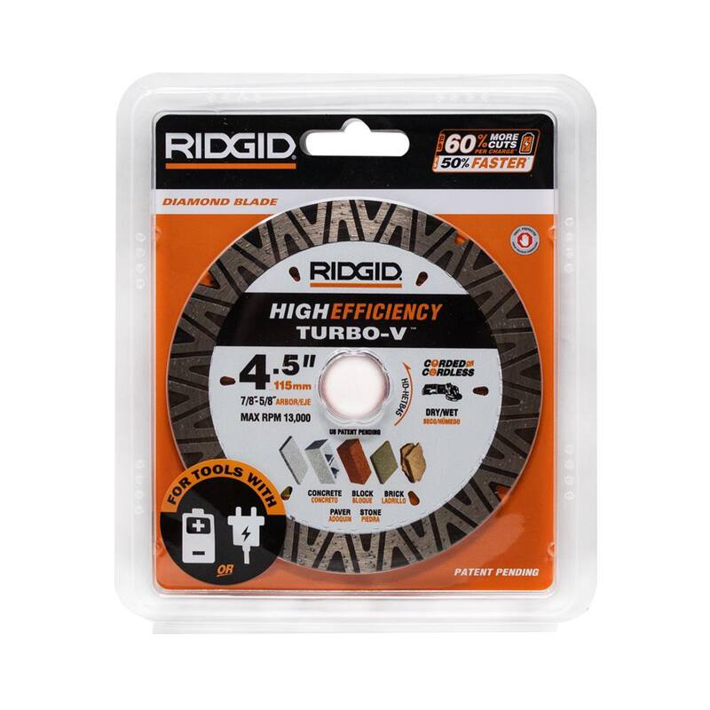 RIDGID TURBO-V 4.5 in. Disco de Diamante con Borde Turbo para Corte de Alta Eficiencia en Albañilería - HD-HETB45