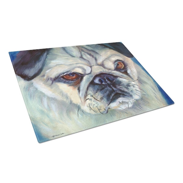 Carolines Treasures Pug in Thought Glass Cutting Board Large - 7422LCB