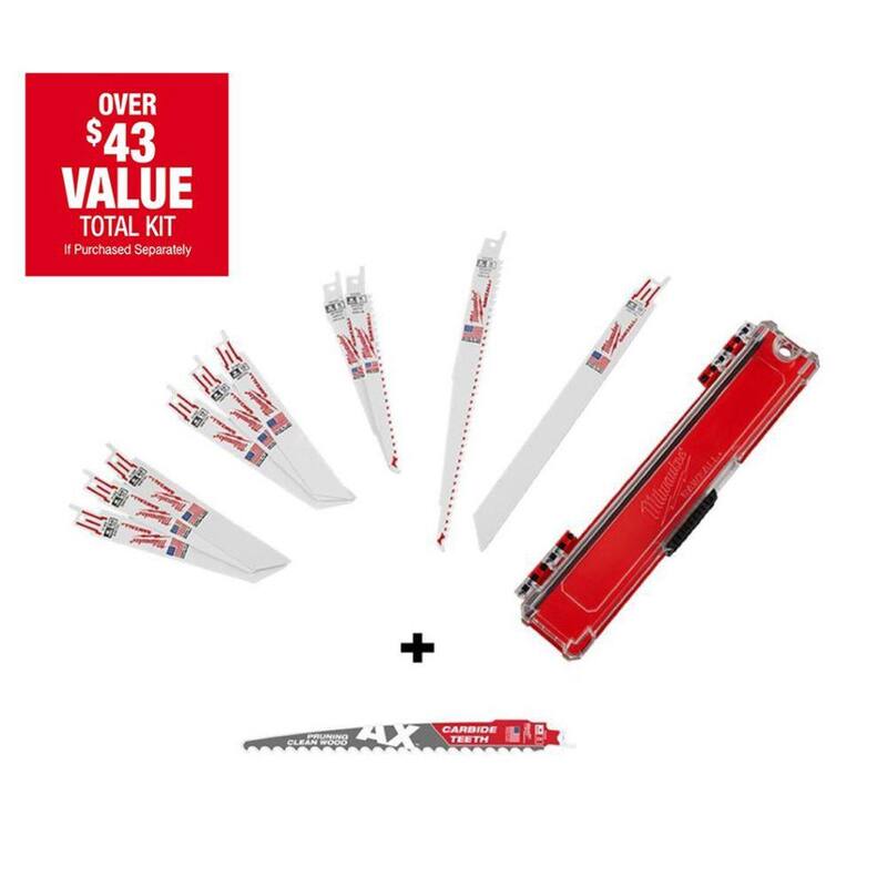 Juego de hojas para sierra reciproca bimetálicas para corte de madera y metal Milwaukee SAWZALL Plus hoja de poda de carburo (11 piezas) - 49-22-1110H