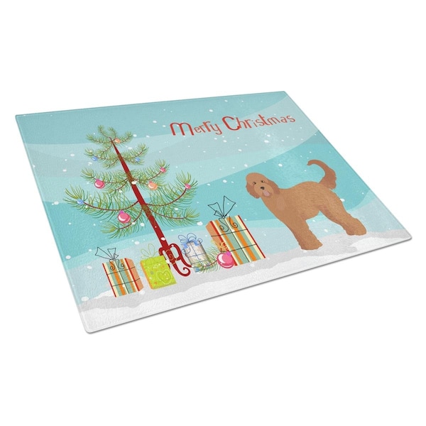 Carolines Treasures Tan Goldendoodle Christmas Tree Glass Cutting Board Large - CK3839LCB