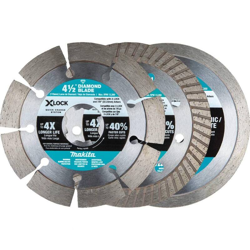 Paquete variado de 3 piezas de hojas de diamante Makita X-LOCK de 4-1/2 pulgadas para corte de albañilería - E-12647
