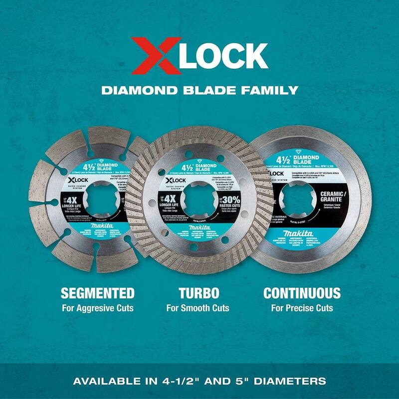 Paquete variado de 3 piezas de hojas de diamante Makita X-LOCK de 4-1/2 pulgadas para corte de albañilería - E-12647