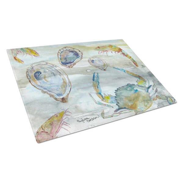 Carolines Treasures CrabShrimp & Oyster Watercolor Glass Cutting Board Large - SC2010LCB