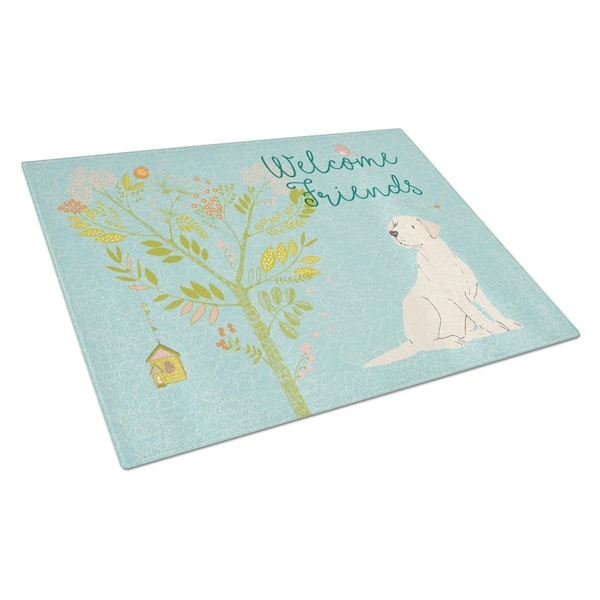 Carolines Treasures Welcome Friends Yellow Labrador Retriever Glass Cutting Board, Large - BB7596LCB