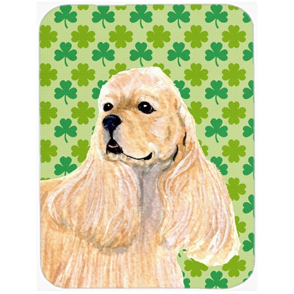 Carolines Treasures 12 x 15 in. Cocker Spaniel St. Patricks Day Shamrock Portrait Glass Cutting Board- Large - SS4453LCB