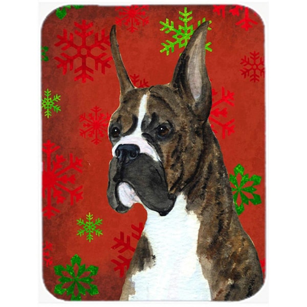 Carolines Treasures Boxer Red and Green Snowflakes Holiday Christmas- Glass Cutting Board - Large - SS4715LCB