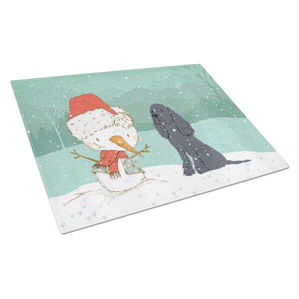 Carolines Treasures Black Spaniel Snowman Christmas Glass Cutting Board Large - CK2070LCB