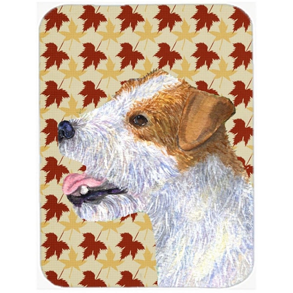 Carolines Treasures 12 x 15 in. Jack Russell Terrier Fall Leaves Portrait Glass Cutting Board- Large - SS4352LCB