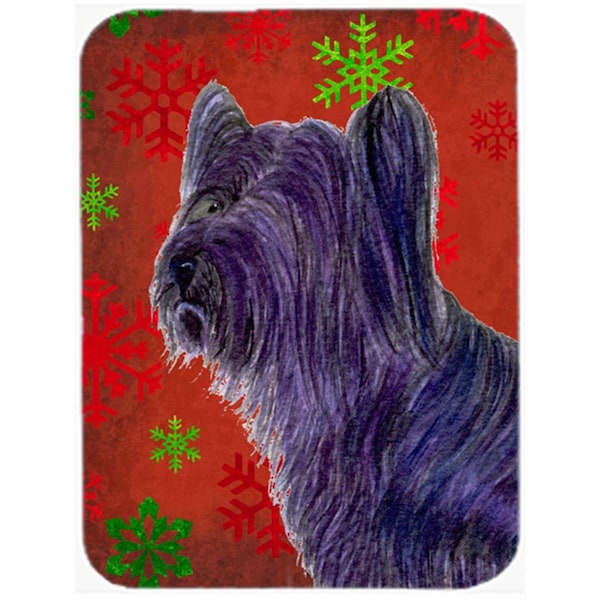 Carolines Treasures Skye Terrier Red and Green Snowflakes Christmas- Glass Cutting Board - Large - SS4670LCB