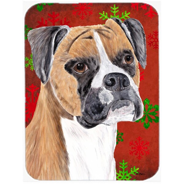 Carolines Treasures Boxer Red And Green Snowflakes Holiday Christmas Glass Cutting Board - Large - SC9430LCB