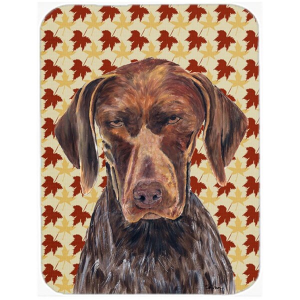 Carolines Treasures 12 x 15 in. German Shorthaired Pointer Fall Leaves Portrait Glass Cutting Board- Large - SC9235LCB