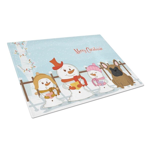 Carolines Treasures Merry Christmas Carolers French Bulldog Brown Glass Cutting Board, Large - BB2344LCB