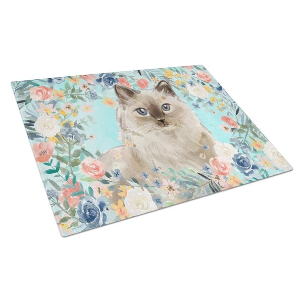Carolines Treasures Ragdoll Spring Flowers Glass Cutting Board Large - CK3396LCB