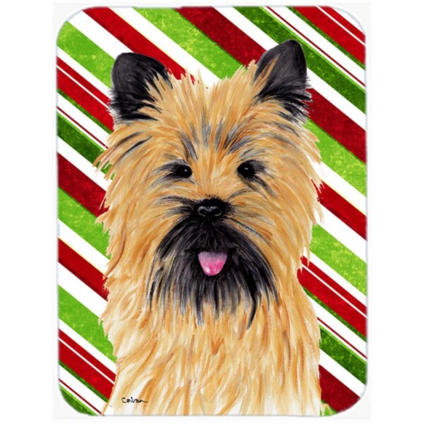 Carolines Treasures 15 x 12 in. Cairn Terrier Candy Cane Holiday Christmas Glass Cutting Board - Large - SC9335LCB