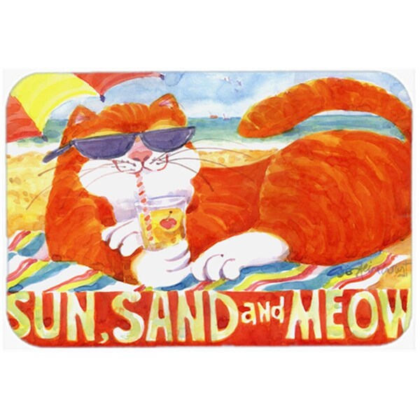 Carolines Treasures 6050LCB 15 x 12 in. Orange Tabby at the beach Glass Cutting Board, Large - 6050LCB
