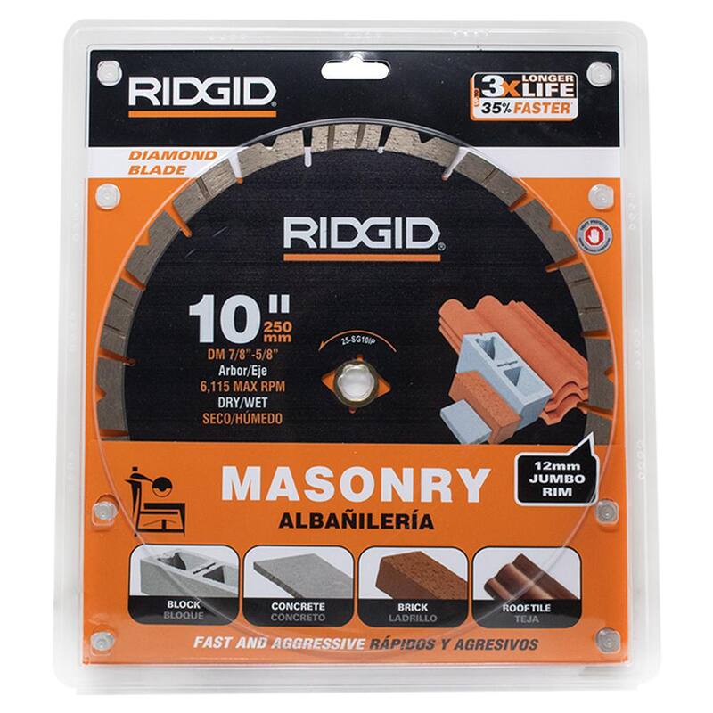 Hoja de sierra de diamante con borde segmentado para corte de albañilería de 10 pulgadas RIDGID - 25-SG10IP
