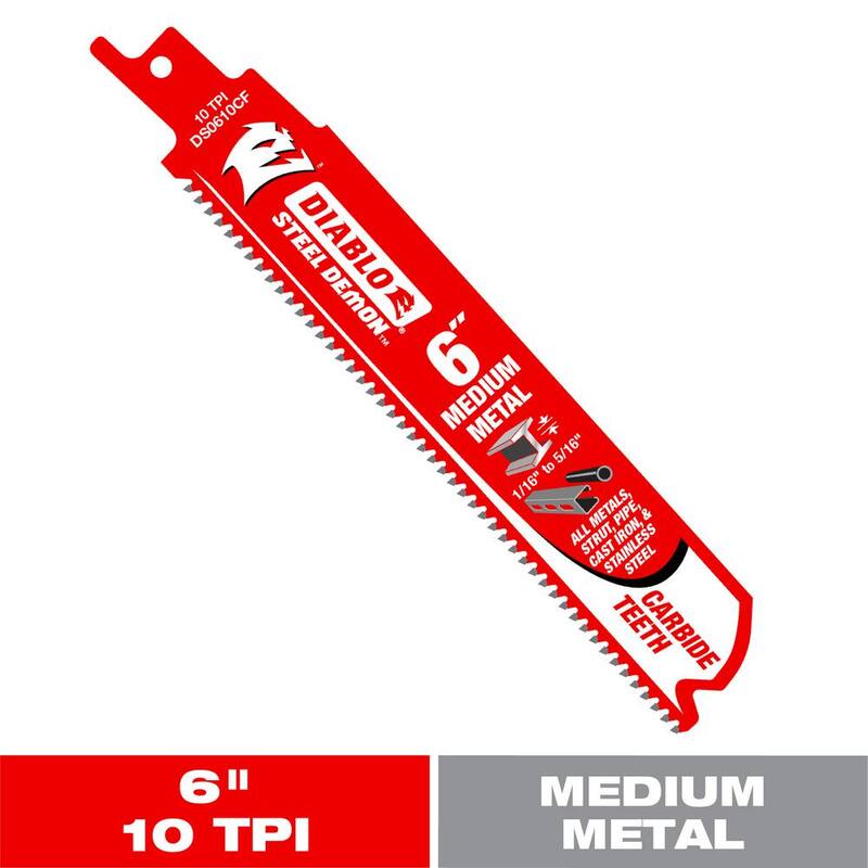 DIABLO 6 pulgadas 10 TPI Steel Demon Carbide Hoja de sierra reciproca para metal mediano - DS0610CF